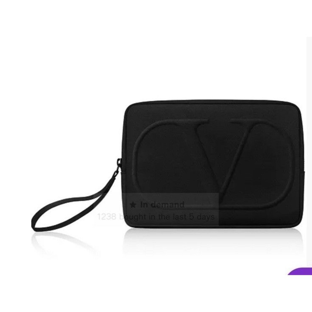 Valentino Beauty Black Toiletry Bag "V" Logo Zipper Pouch Unisex Travel Makeup